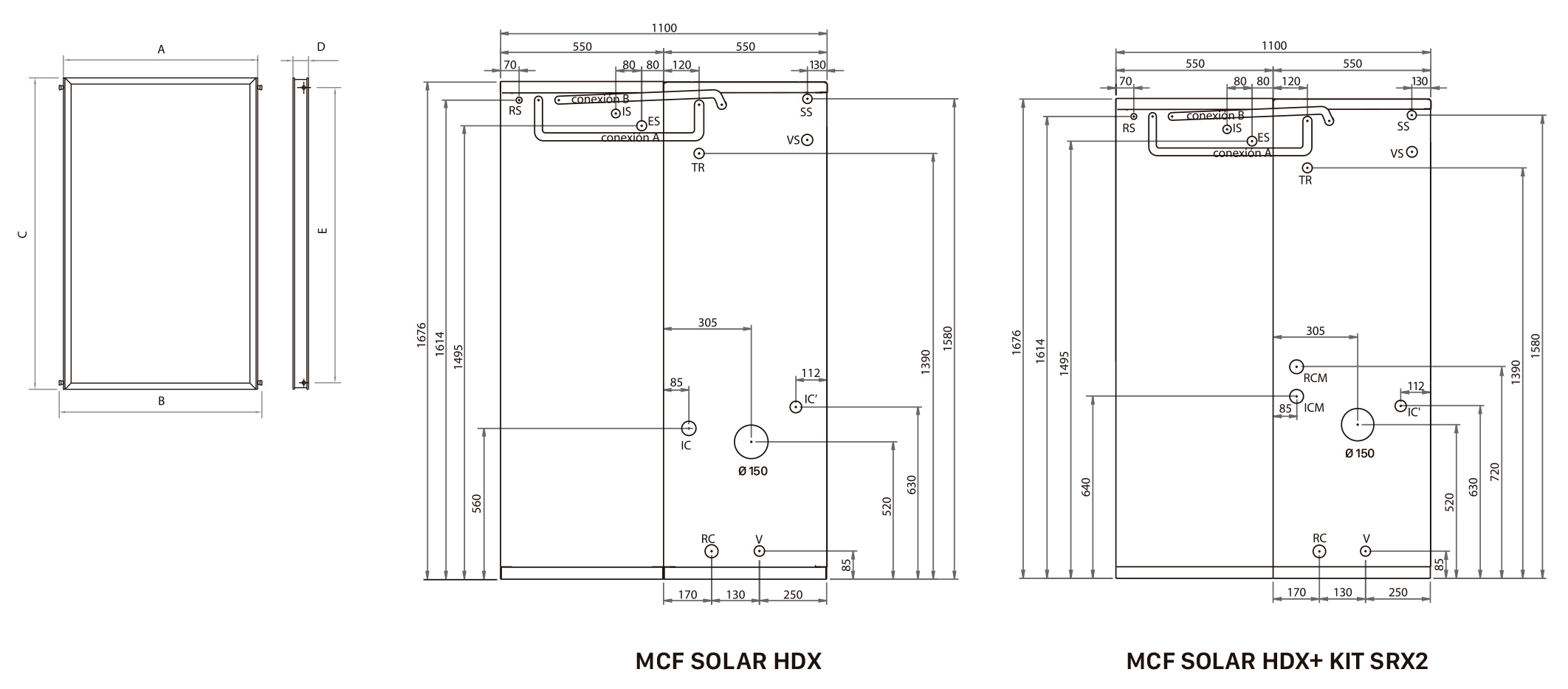 Dimensiones caldera solar MCF Solar HDX
